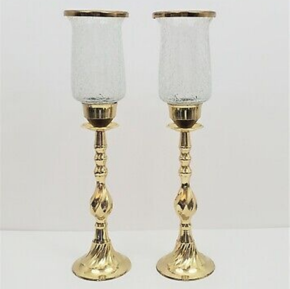 🍁Autumn Closeout SALE 25%🍂!!Glass & Brass Candle Stick Holder Glass Set!!